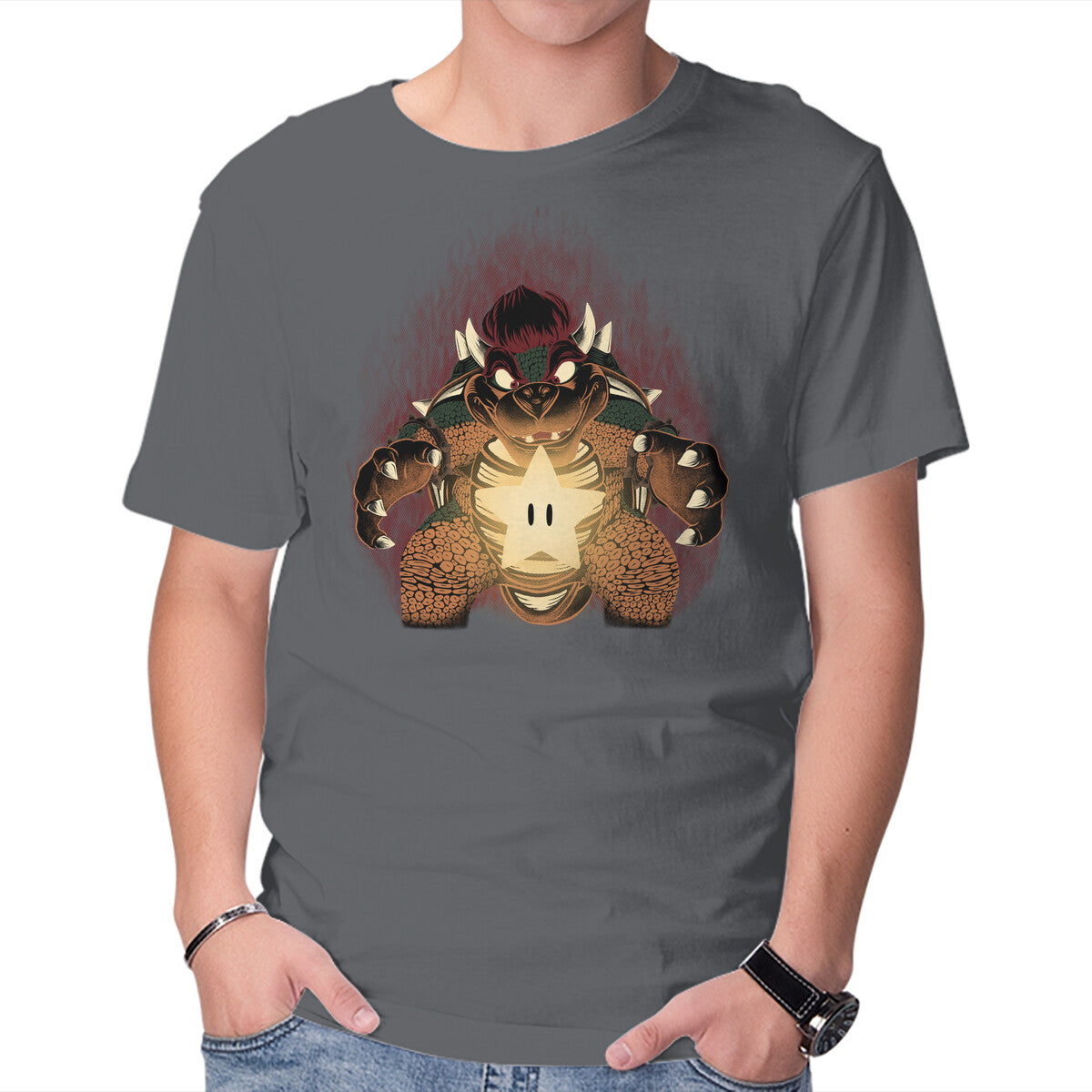 Bowser Star – Gaming Graphic T-Shirt in charcoal, product display