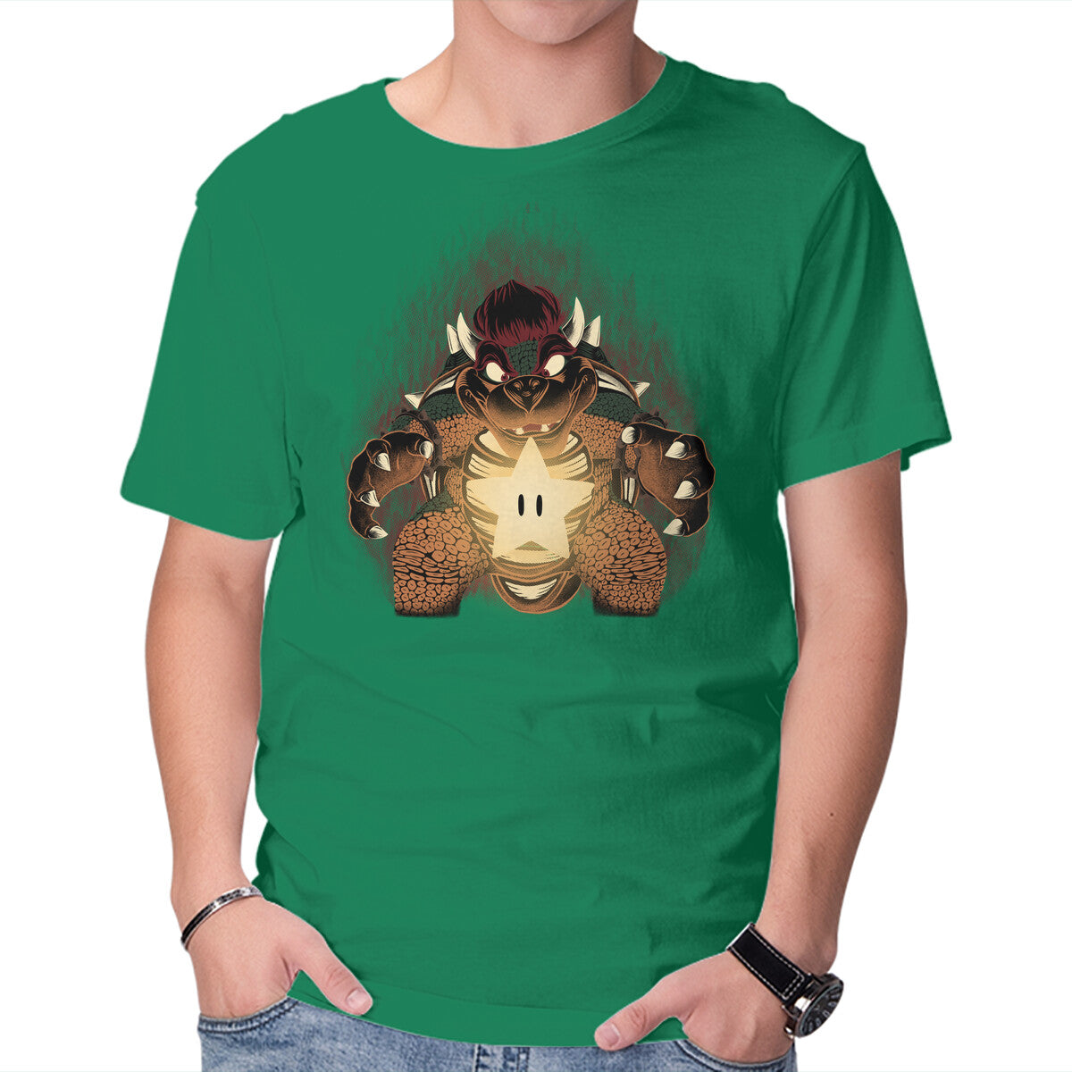 Bowser Star – Gaming Graphic T-Shirt in green, product display