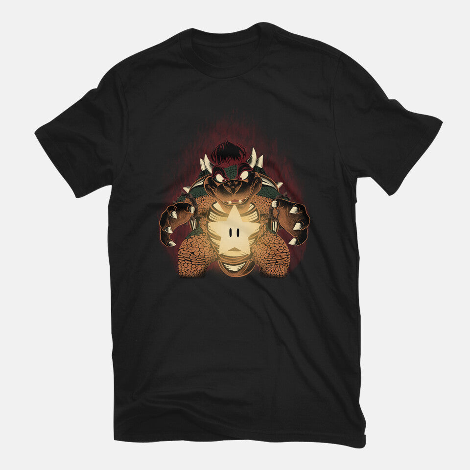 Bowser Star – Gaming Graphic T-Shirt in black, flat-lay product view