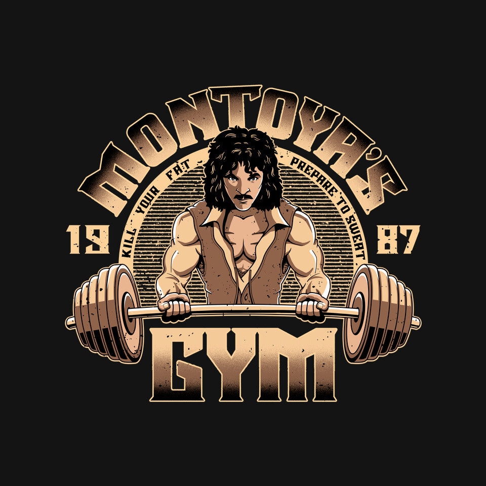 Montoya's Gym – Fantasy Graphic T-Shirt design artwork for black graphic T-shirt
