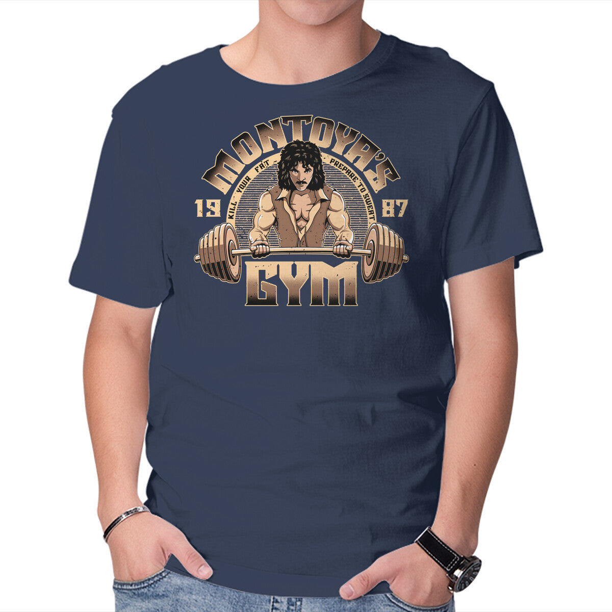 Montoya's Gym – Fantasy Graphic T-Shirt in navy, product display
