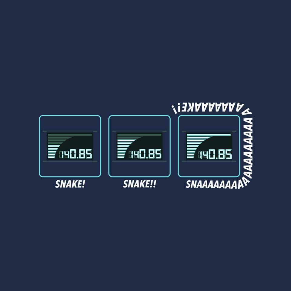 Missing Snake – Gaming Graphic T-Shirt design artwork for navy graphic T-shirt