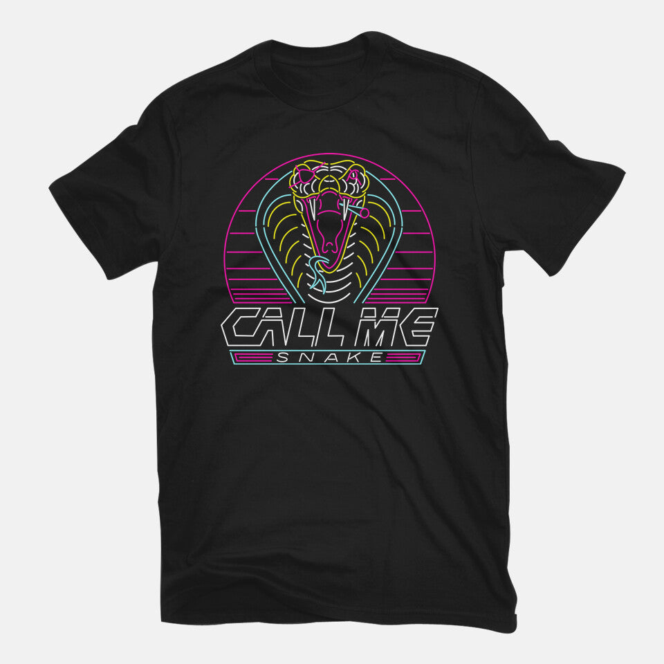 Call Me Snake – Gaming Graphic T-Shirt in black, flat-lay product view