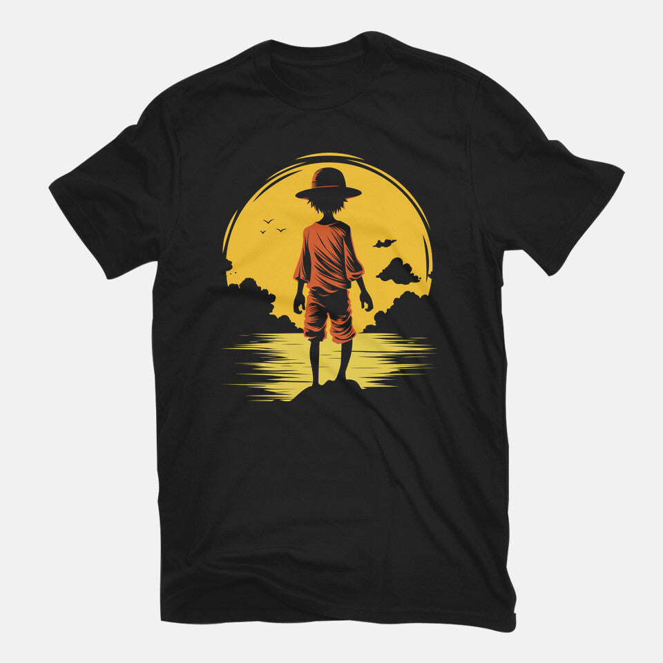 Young Pirate – Anime Graphic T-Shirt in black, flat-lay product view