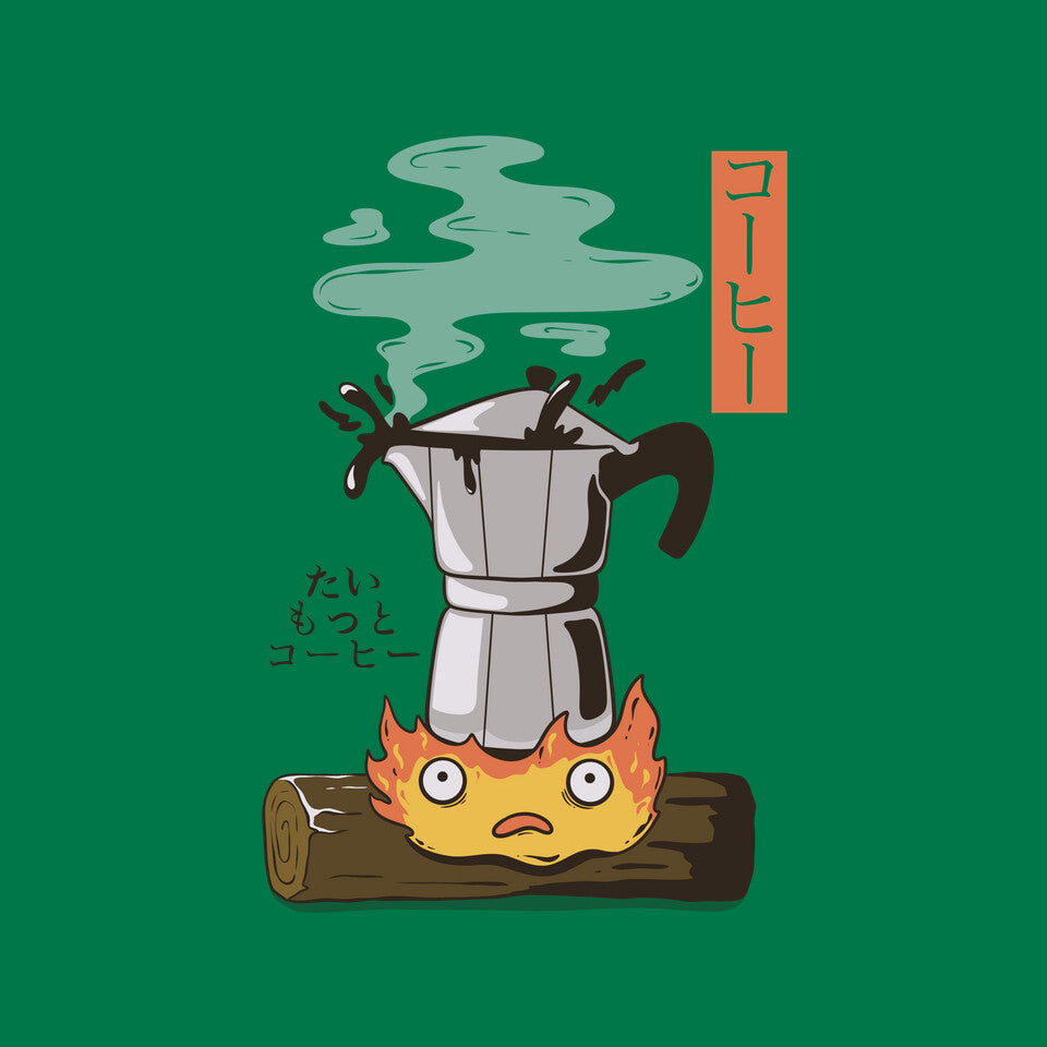 Want More Coffee – Anime Graphic T-Shirt design artwork for green graphic T-shirt