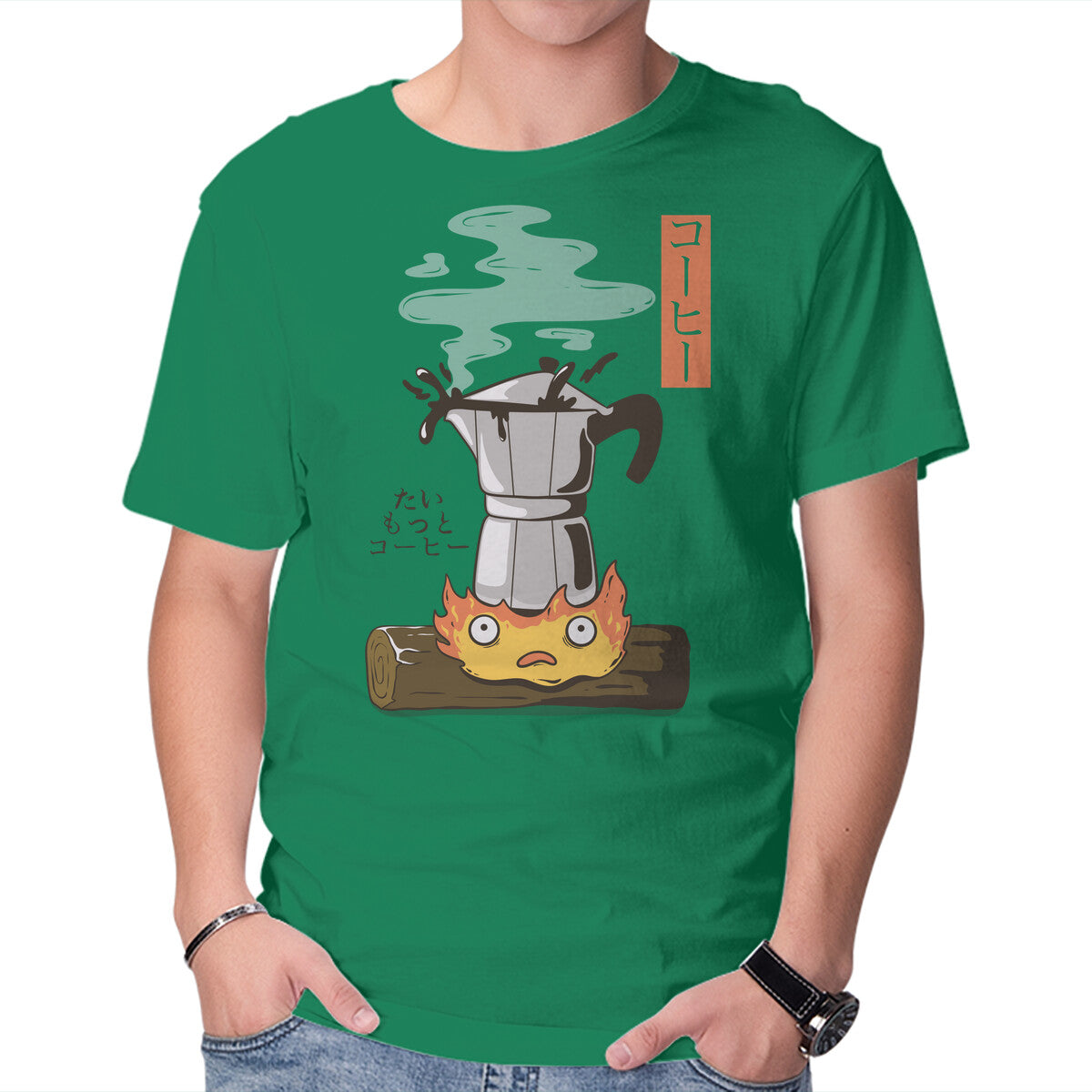 Want More Coffee – Anime Graphic T-Shirt in green, product display