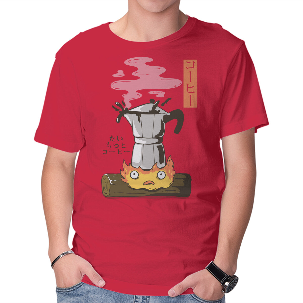 Want More Coffee – Anime Graphic T-Shirt in red, product display
