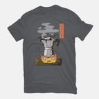 Want More Coffee – Anime Graphic T-Shirt in charcoal, flat-lay product view