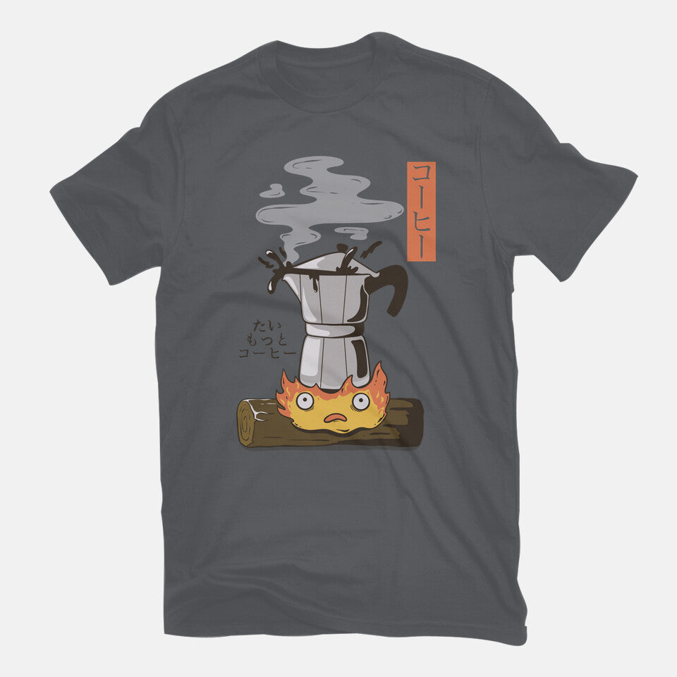 Want More Coffee – Anime Graphic T-Shirt in charcoal, flat-lay product view