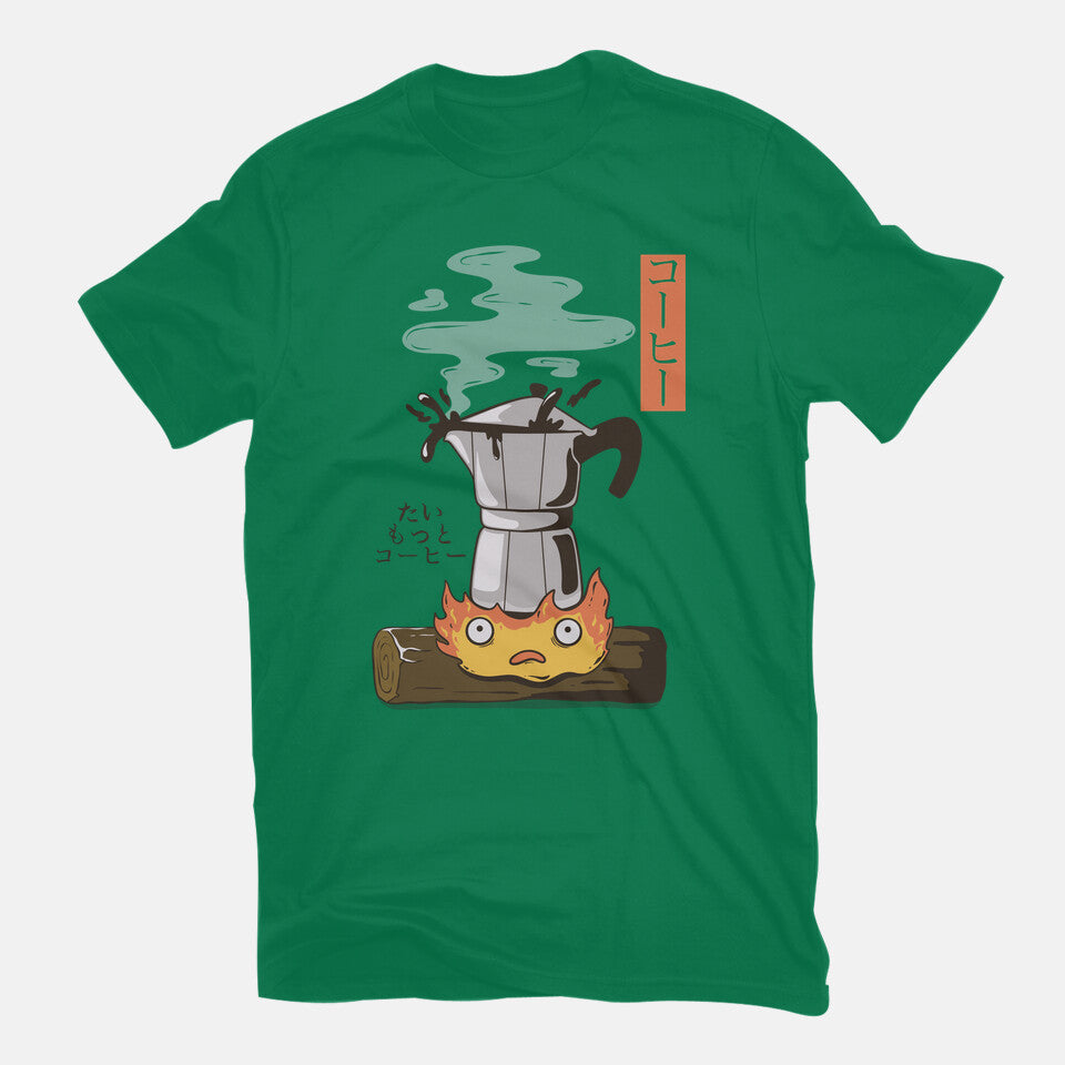 Want More Coffee – Anime Graphic T-Shirt in green, flat-lay product view