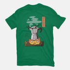 Want More Coffee – Anime Graphic T-Shirt in green, flat-lay product view