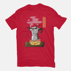 Want More Coffee – Anime Graphic T-Shirt in red, flat-lay product view