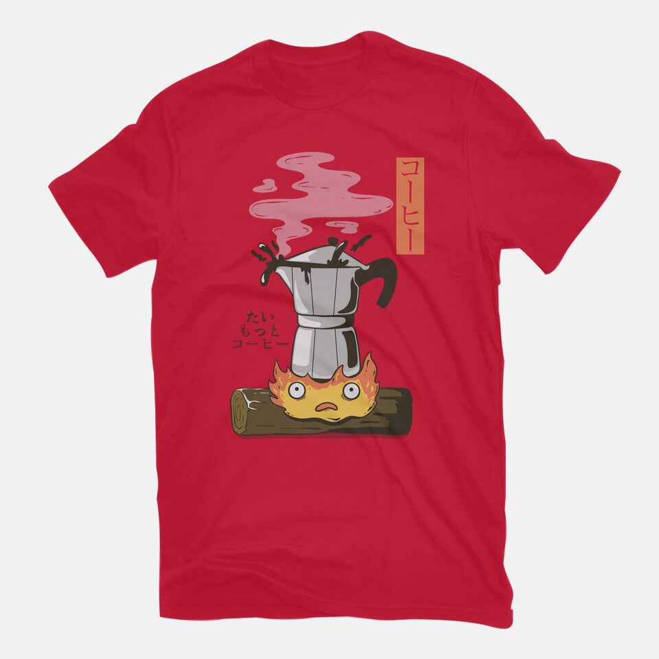 Want More Coffee – Anime Graphic T-Shirt in red, flat-lay product view