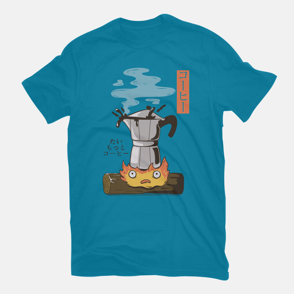 Want More Coffee – Anime Graphic T-Shirt in turquoise, flat-lay product view