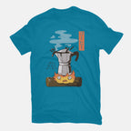 Want More Coffee – Anime Graphic T-Shirt in turquoise, flat-lay product view