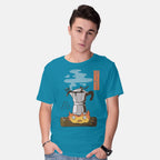 Model wearing turquoise Want More Coffee – Anime Graphic T-Shirt