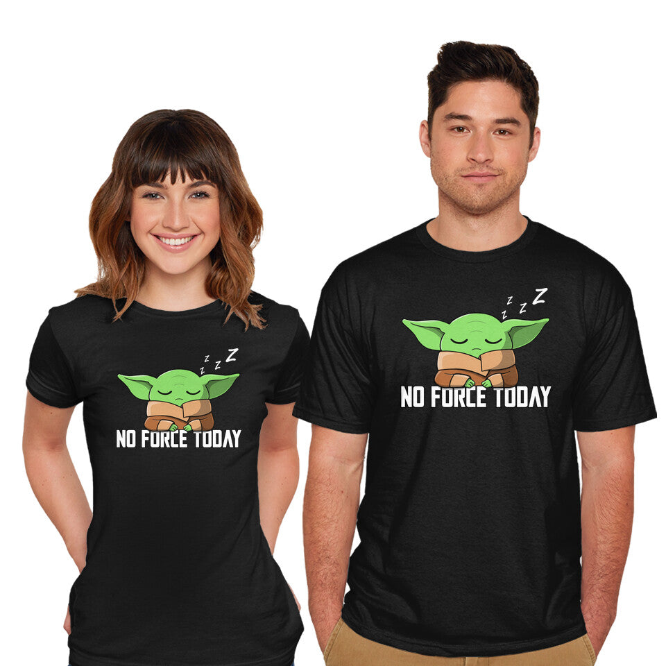 Model wearing black No Force Today – Sci-Fi Graphic T-Shirt