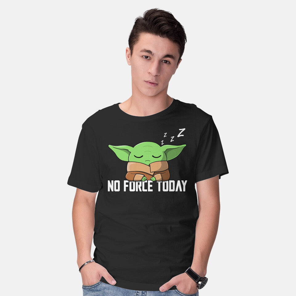 Model wearing black No Force Today – Sci-Fi Graphic T-Shirt