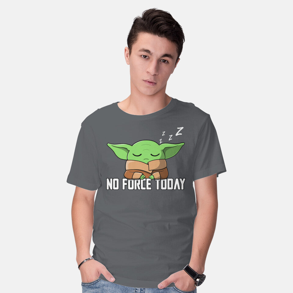 Model wearing charcoal No Force Today – Sci-Fi Graphic T-Shirt