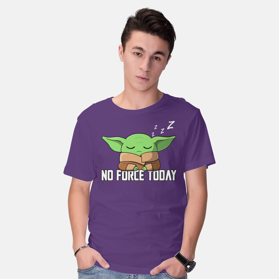 Model wearing purple No Force Today – Sci-Fi Graphic T-Shirt