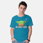 Model wearing turquoise No Force Today – Sci-Fi Graphic T-Shirt