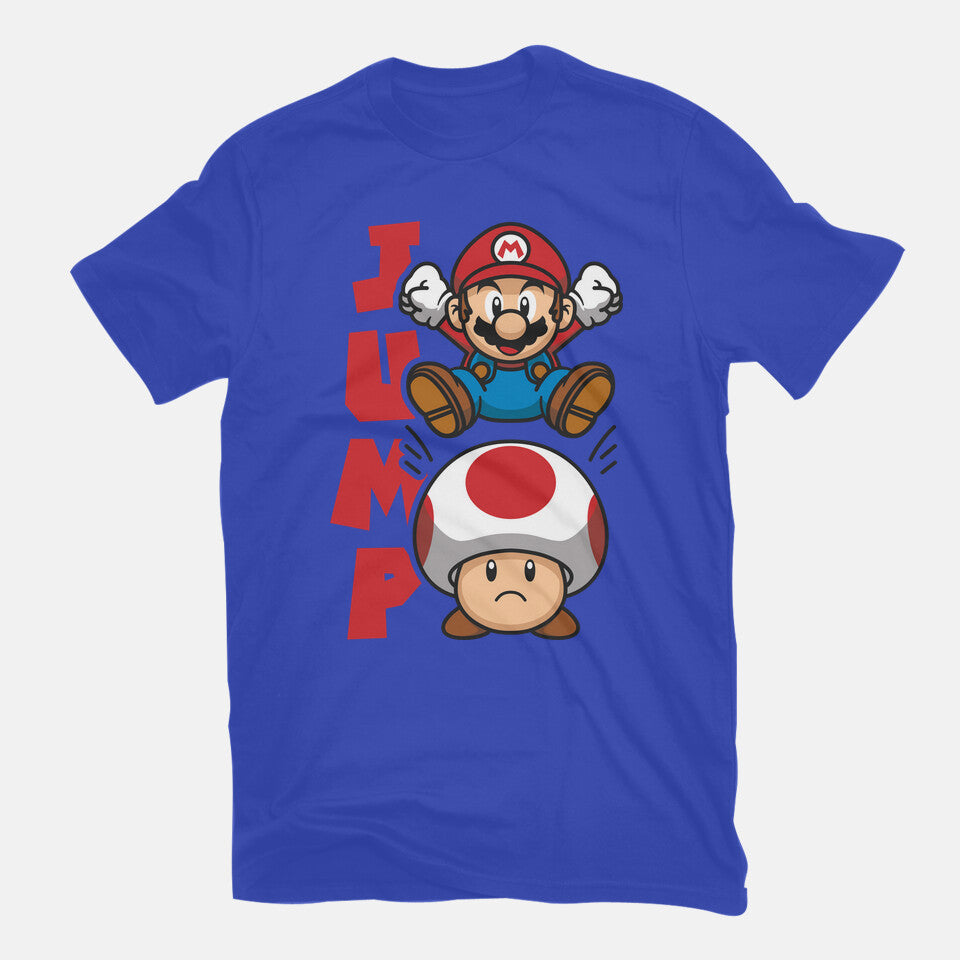 Toad Jump – Gaming Graphic T-Shirt in royal blue, flat-lay product view