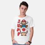 Model wearing white Toad Jump – Gaming Graphic T-Shirt