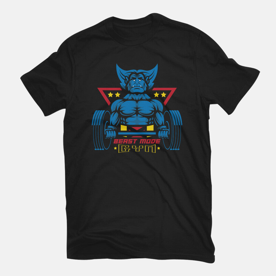 Beast Mode Gym – Sci-Fi Graphic T-Shirt in black, flat-lay product view