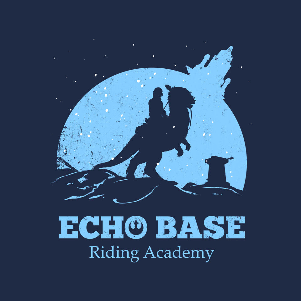 Echo Base Riding Academy – Sci-Fi Graphic T-Shirt design artwork for navy graphic T-shirt