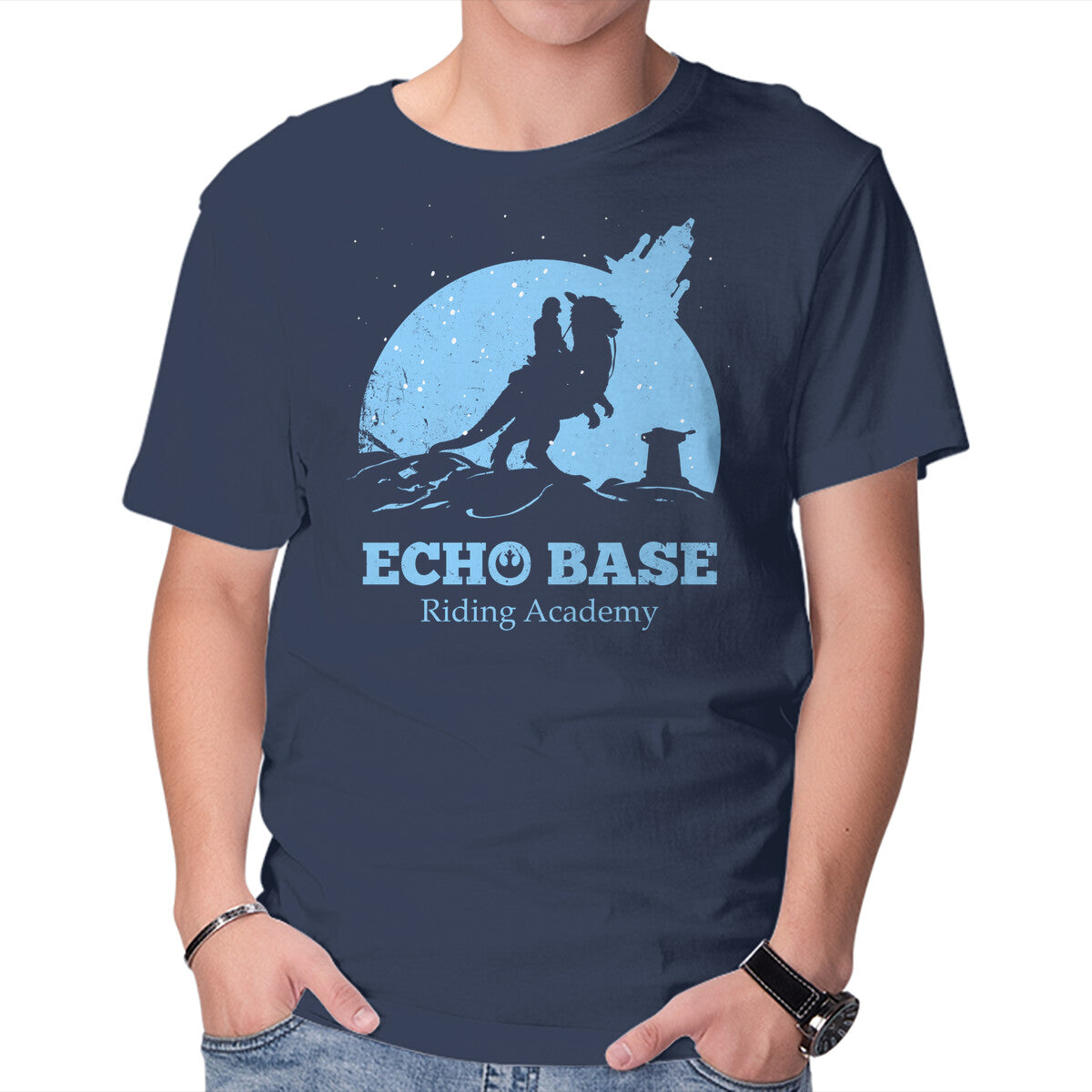 Echo Base Riding Academy – Sci-Fi Graphic T-Shirt in navy, product display