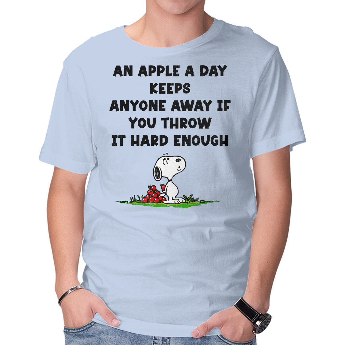 An Apple A Day – Funny Graphic T-Shirt in blue, product display