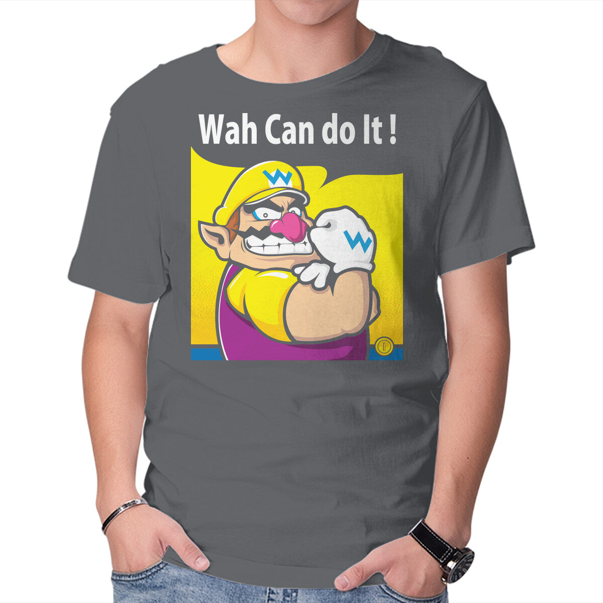 Wah Can Do It – Gaming Graphic T-Shirt in charcoal, product display