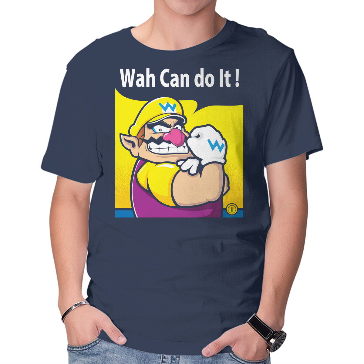 Wah Can Do It – Gaming Graphic T-Shirt in navy, product display
