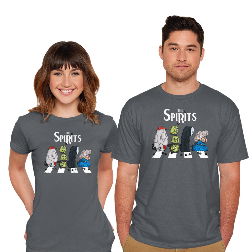 Model wearing charcoal The Spirits – Fantasy Graphic T-Shirt