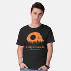 Model wearing black Forest Moon Nature Reserve – Sci-Fi Graphic T-Shirt
