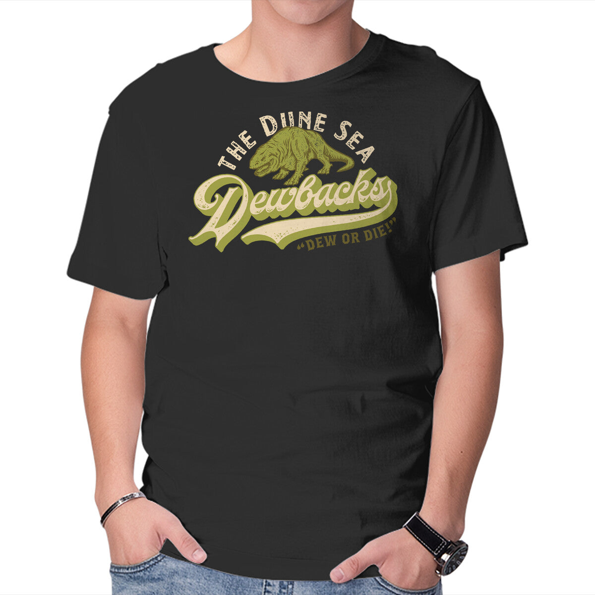 Dune Sea Dewbacks – Sci-Fi Graphic T-Shirt in black, product display