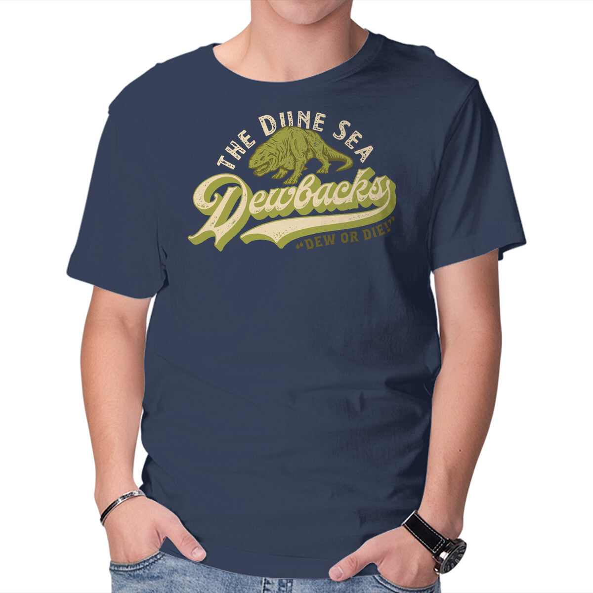 Dune Sea Dewbacks – Sci-Fi Graphic T-Shirt in navy, product display