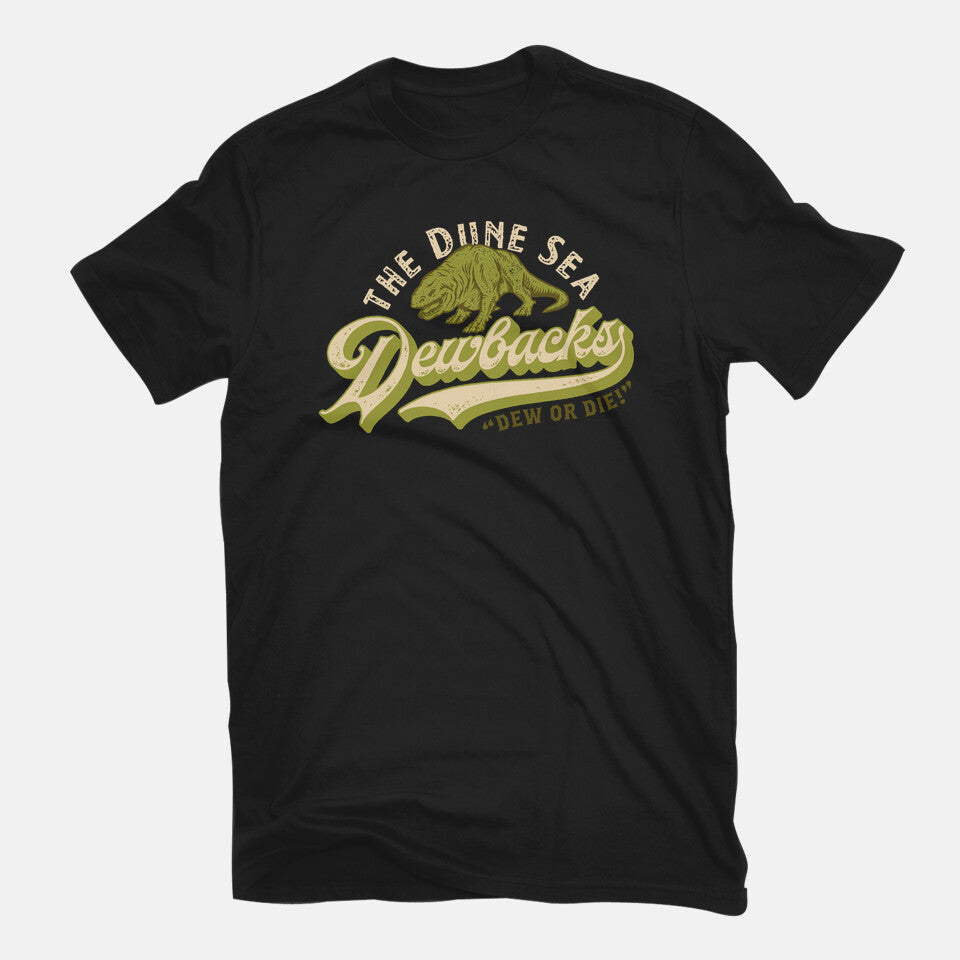 Dune Sea Dewbacks – Sci-Fi Graphic T-Shirt in black, flat-lay product view