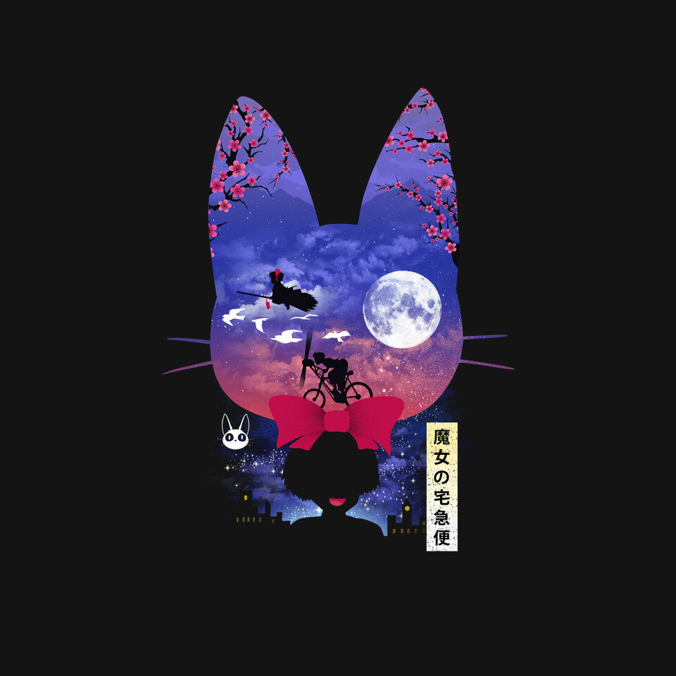 Cat Delivery – Fantasy Graphic T-Shirt design artwork for black graphic T-shirt