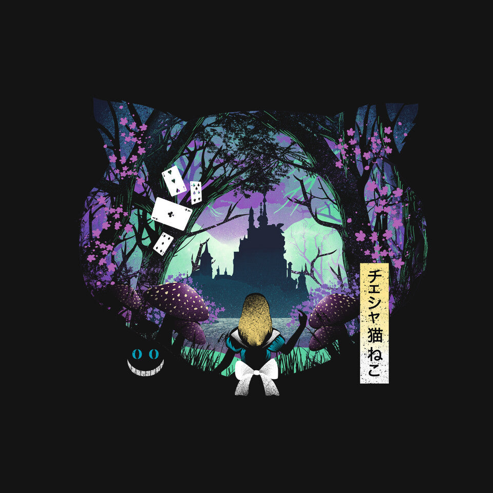 Wonderland Cat – Cat Graphic T-Shirt design artwork for black graphic T-shirt