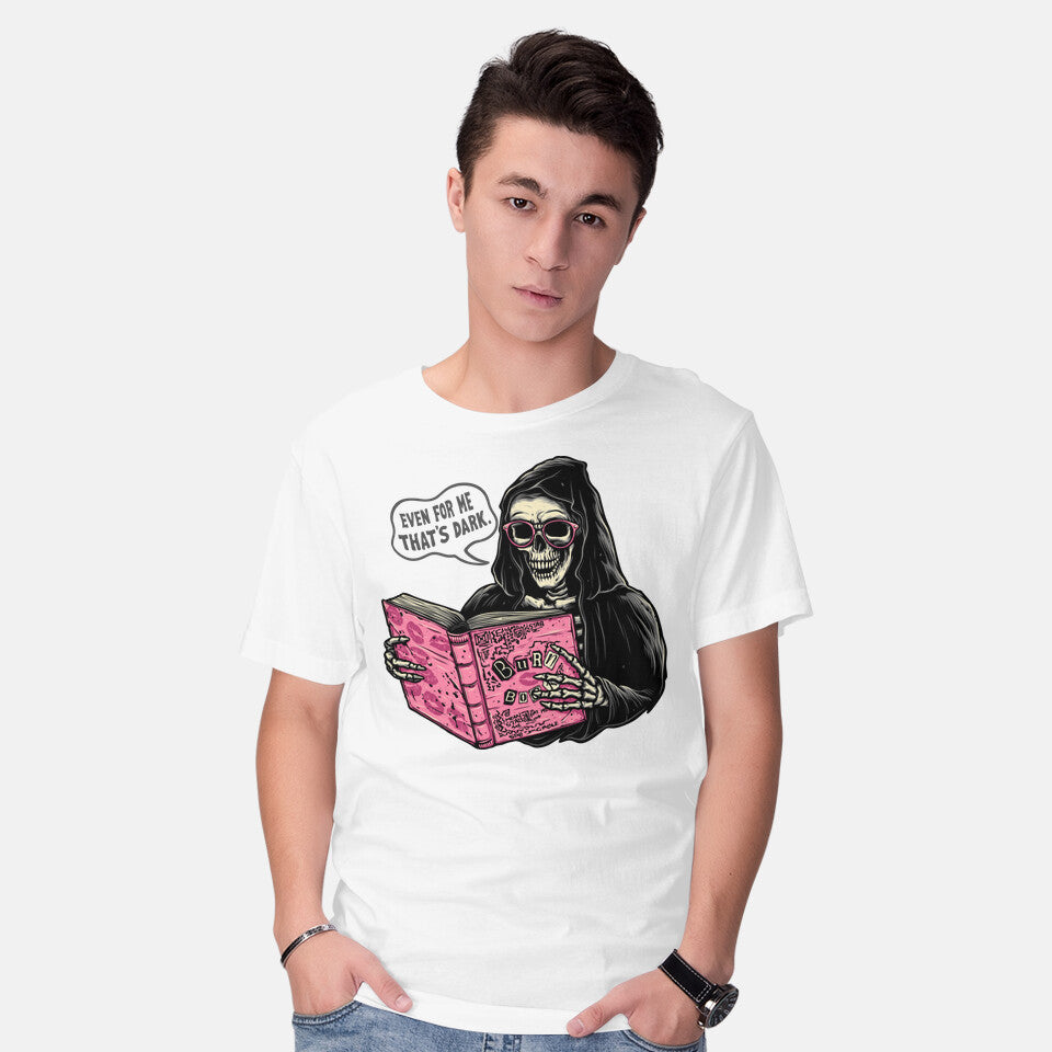 Model wearing white Burn Book – Movie Graphic T-Shirt