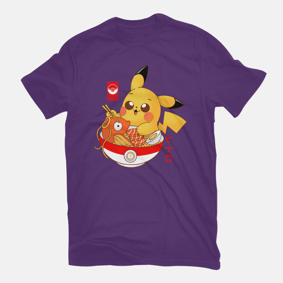 Pocket Ramen – Anime Graphic T-Shirt in purple, flat-lay product view