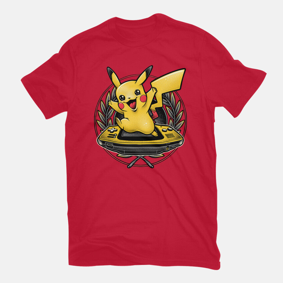 Gamer Pikachu – Anime Graphic T-Shirt in red, flat-lay product view