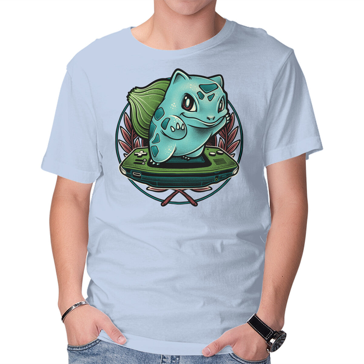 Gamer Bulbasaur – Anime Graphic T-Shirt in blue, product display