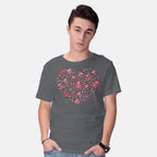 Model wearing charcoal Valen-Mon – Anime Graphic T-Shirt