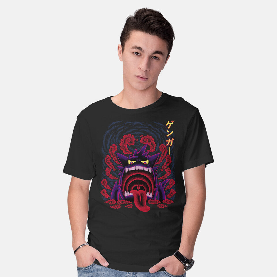 Model wearing black Poison Ghost – Anime Graphic T-Shirt
