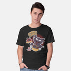 Model wearing black Spooky Loops – Anime Graphic T-Shirt