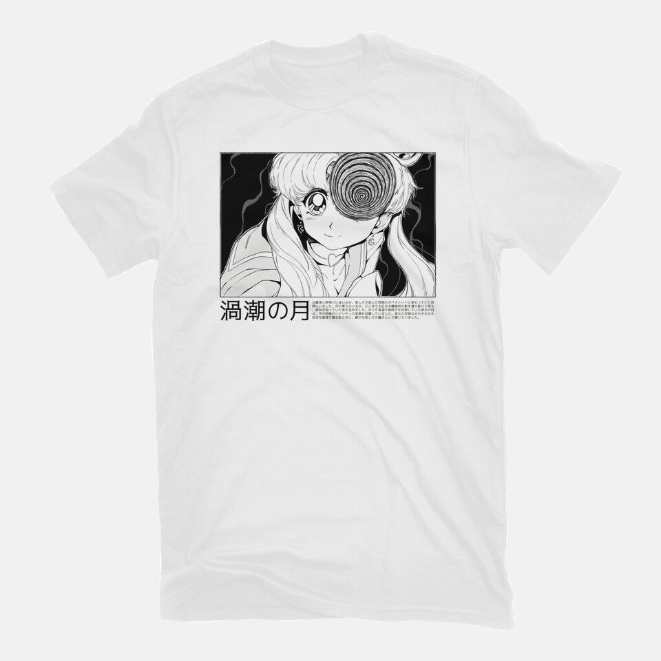 Swirl Moon – Anime Graphic T-Shirt in white, flat-lay product view