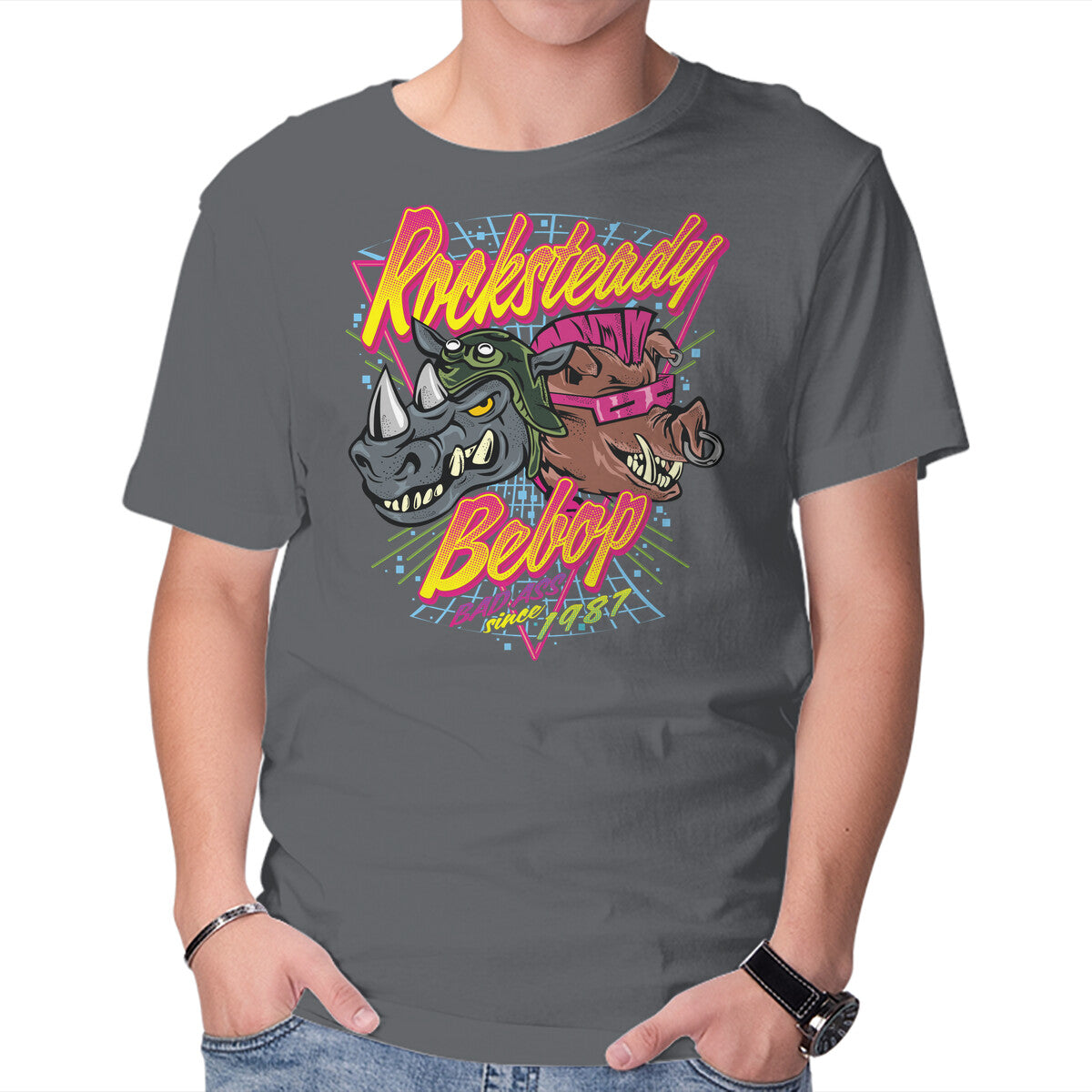 Double Trouble Mutant Graphic T-Shirt in charcoal, product display
