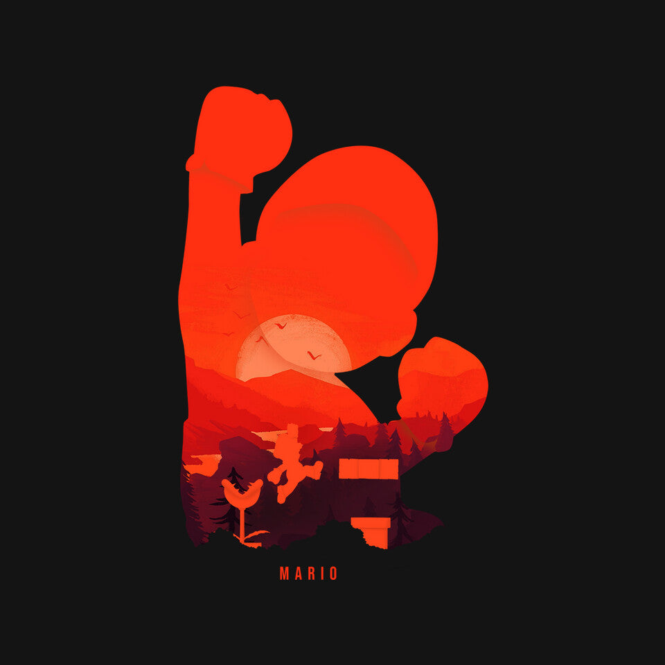 Mario Landscape – Gaming Graphic T-Shirt design artwork for black graphic T-shirt
